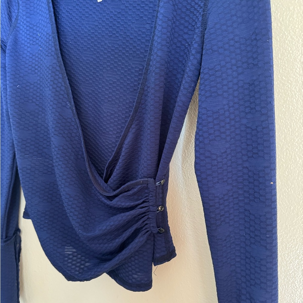 Free People Deep Blue Wrap Ribbed Long Sleeve Top - Picture 8 of 13